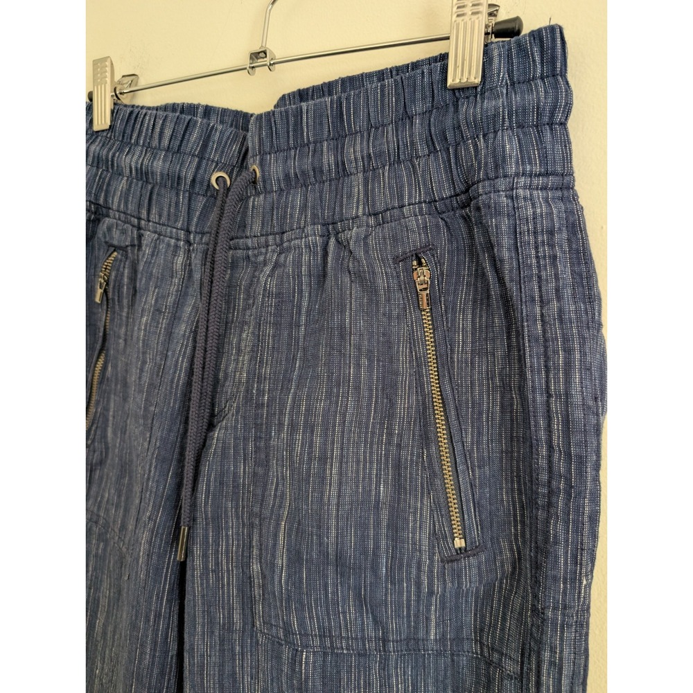 Athleta Cabo Linen Textured Wide Leg Pant Indigo Blue Stripe Size 2 beachy prep - Picture 2 of 7